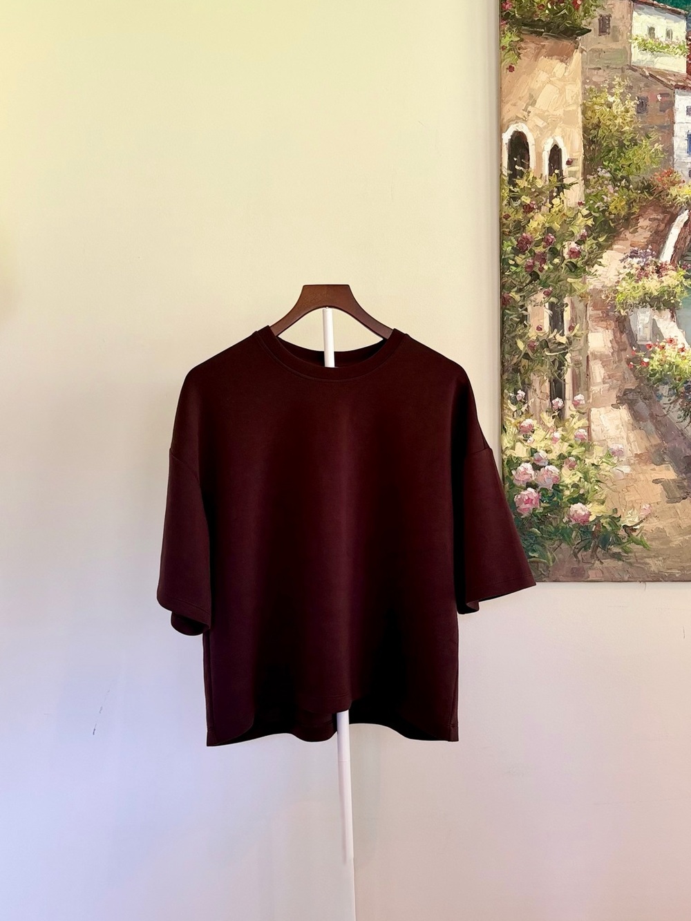 Spanx AirEssentials Relaxed Tee Truffle Brown Boxy UPF 50 Medium - Picture 3 of 4